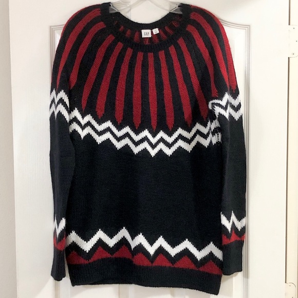 NWT - Gap Women’s Soft Dressy Navy Blue, Red, and White L/S Crewneck Sweater - L - Picture 7 of 14
